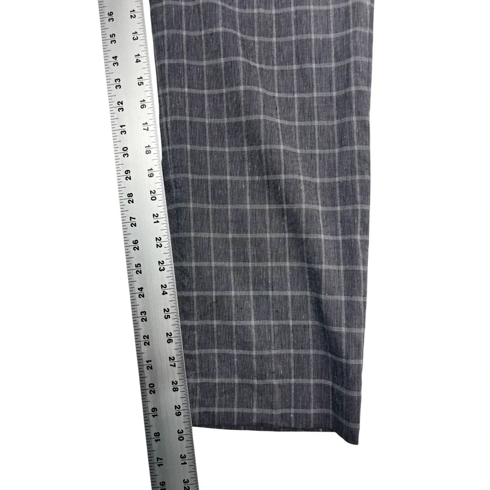 Banana Republic 36x30 Gray Windowpane Linen Dress Pants Trousers Flat Front Slim
